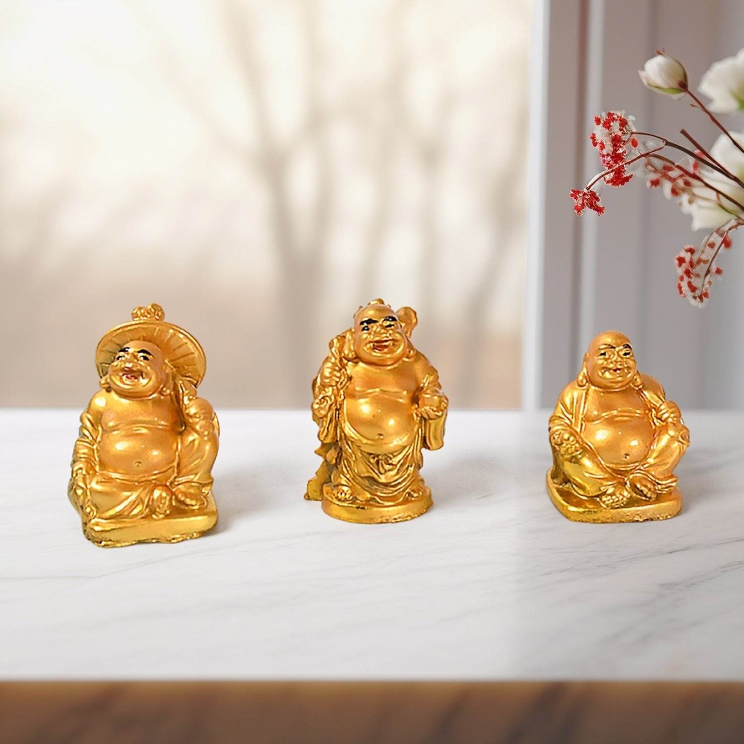 Golden Laughing Buddha Set Of Six Pieces Statue For Happiness, Wealth & Good luck Decor For Wealth and Success (6 Pcs Set) - infinityexculsivestore.com