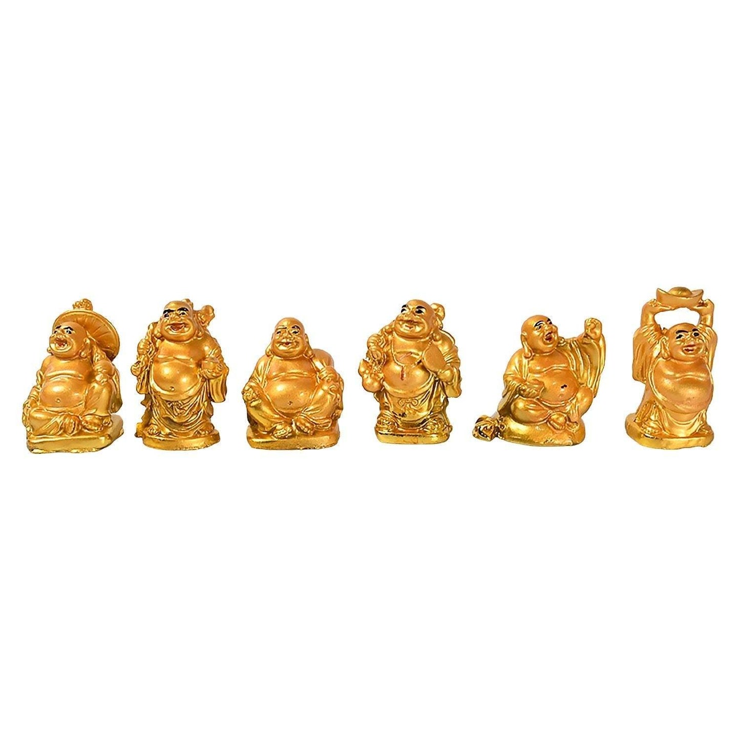Golden Laughing Buddha Set Of Six Pieces Statue For Happiness, Wealth & Good luck Decor For Wealth and Success (6 Pcs Set) - infinityexculsivestore.com