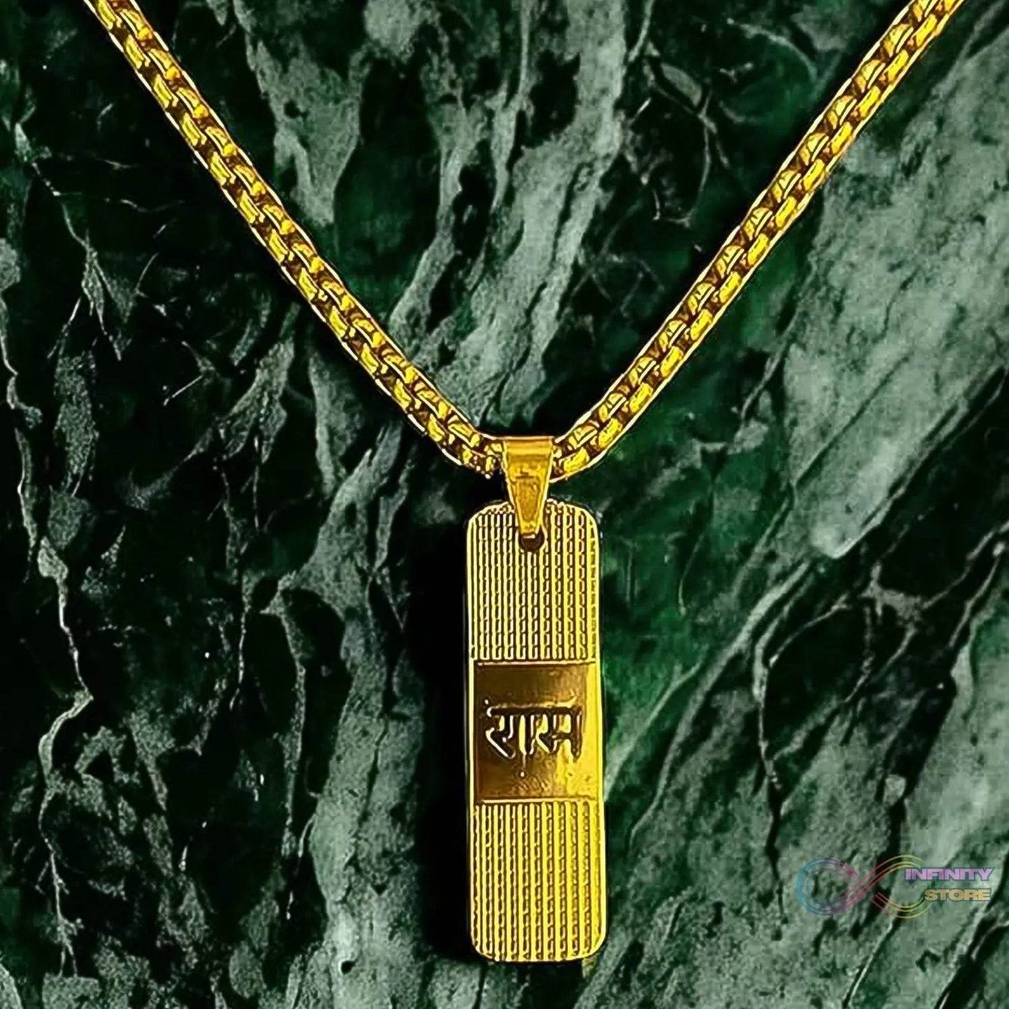 Golden Ram Naam Locket With Chain (1 Pc) - infinityexculsivestore.com