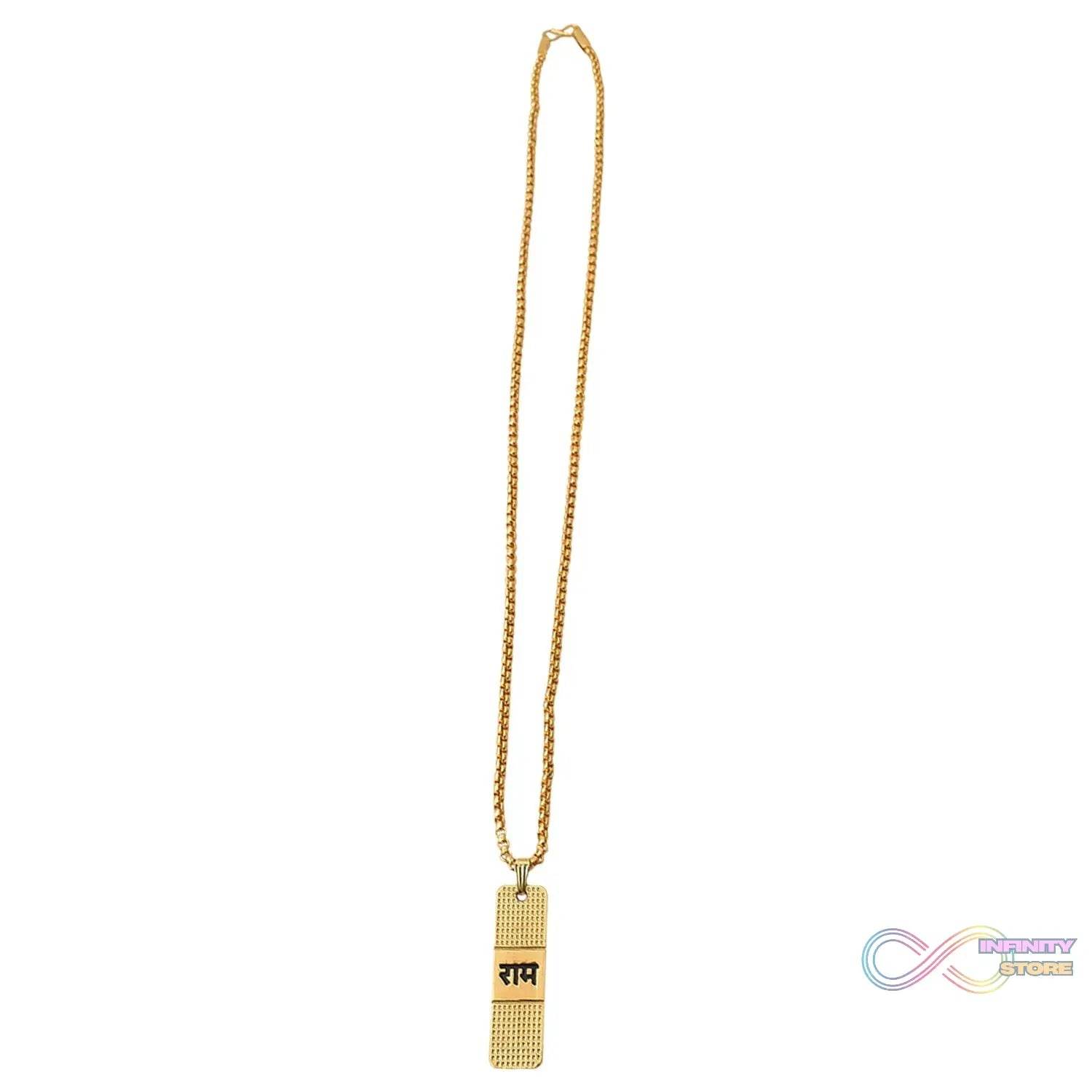 Golden Ram Naam Locket With Chain (1 Pc) - infinityexculsivestore.com