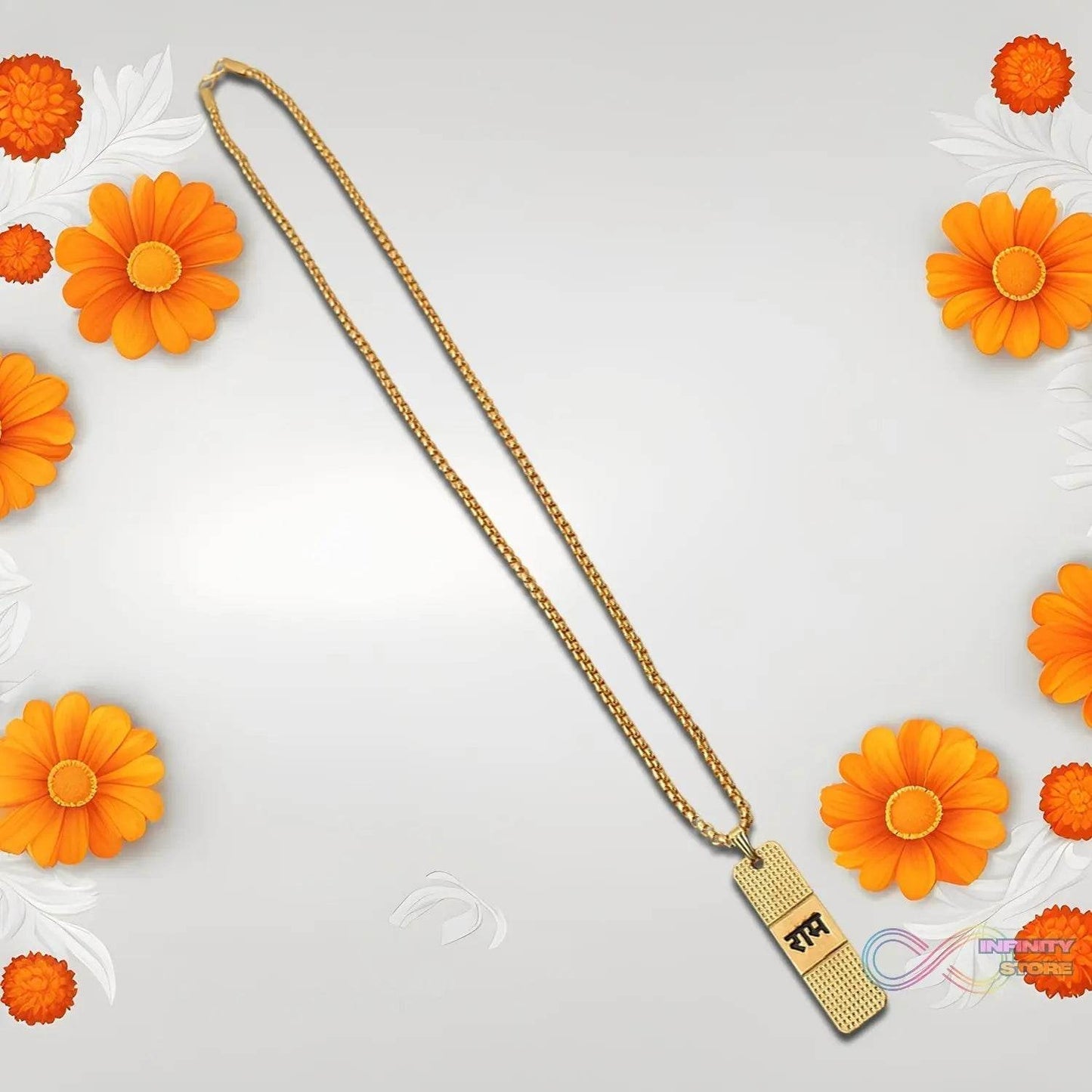 Golden Ram Naam Locket With Chain (1 Pc) - infinityexculsivestore.com