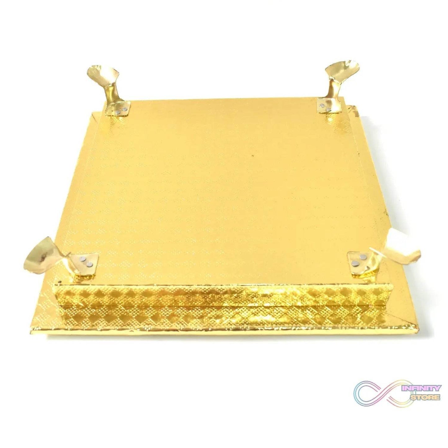 Golden - Square Pooja Chowki Patla / Bajot (20×20 CM / 1 Pc) - infinityexculsivestore.com