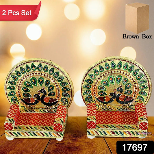 Meenakari Work Laddu Gopal Singhasan for Pooja Mandir Wooden Krishna Ladoo Bal Gopal Sofa Asan, Home Decorative Premium Look Decorative Singhasan Suitable For Home, Office, Restaurant (2 Pc Set) - infinityexculsivestore.com