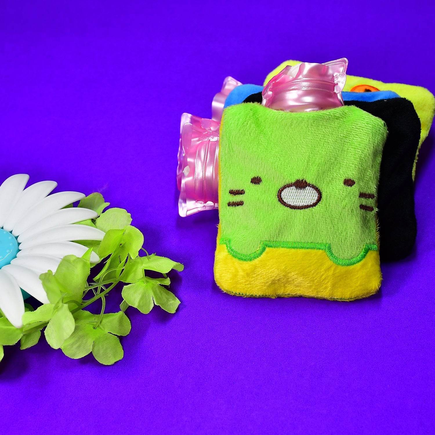 Green Kitty small Hot Water Bag with Cover for Pain Relief, Neck, Shoulder Pain and Hand, Feet Warmer, Menstrual Cramps. - infinityexculsivestore.com