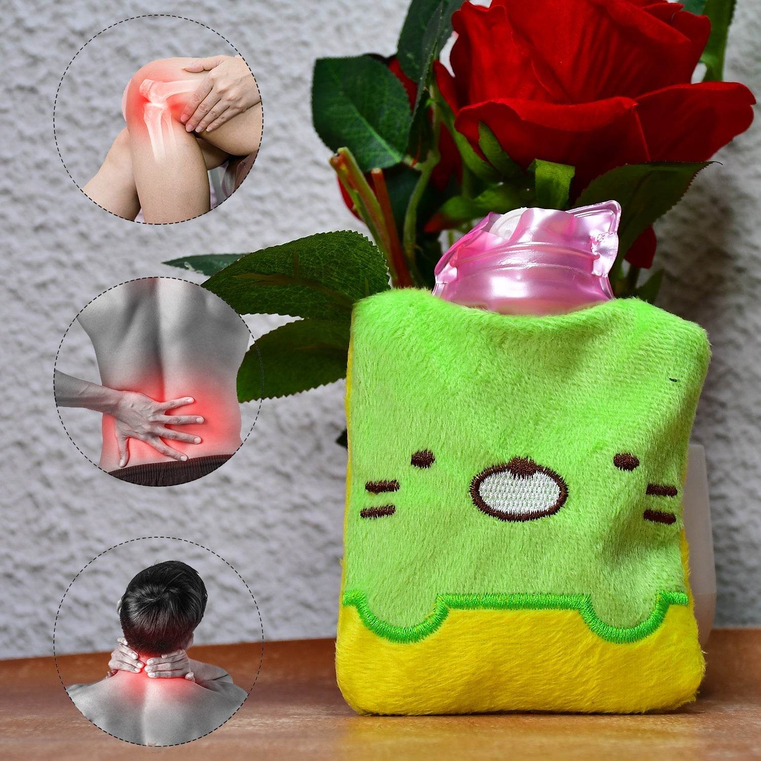 Green Kitty small Hot Water Bag with Cover for Pain Relief, Neck, Shoulder Pain and Hand, Feet Warmer, Menstrual Cramps. - infinityexculsivestore.com