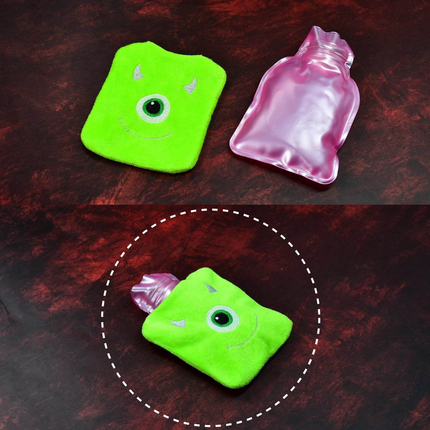 Green One-Eyed Monster Print Small Hot Water Bag with Cover for Pain Relief - infinityexculsivestore.com