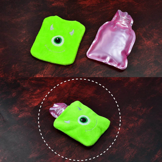Green One-Eyed Monster Print Small Hot Water Bag with Cover for Pain Relief - infinityexculsivestore.com