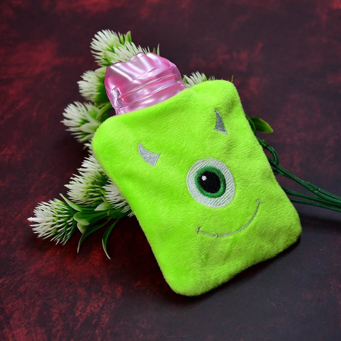 Green One-Eyed Monster Print Small Hot Water Bag with Cover for Pain Relief - infinityexculsivestore.com