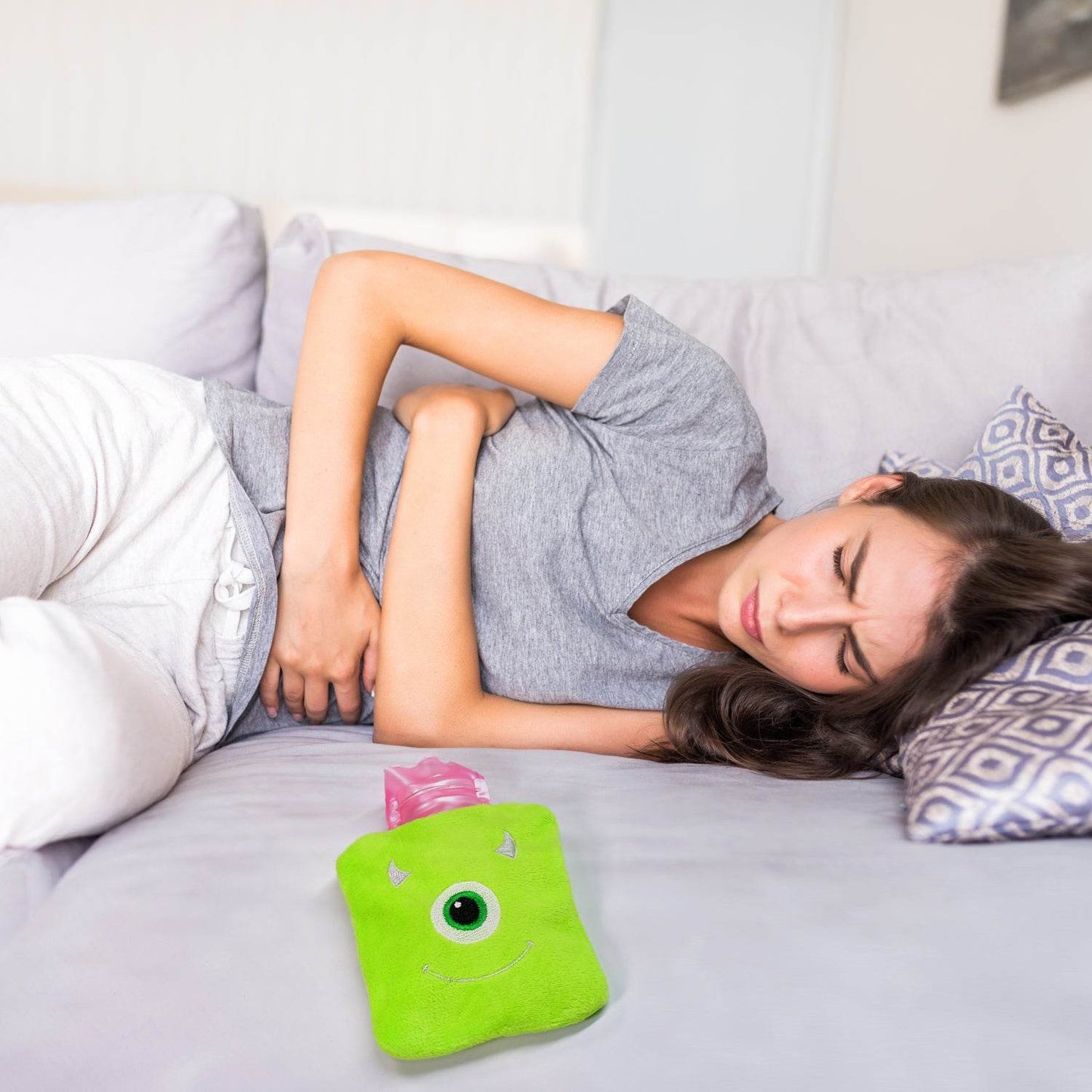Green One-Eyed Monster Print Small Hot Water Bag with Cover for Pain Relief - infinityexculsivestore.com