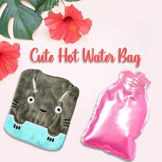 Grey Cat Print Small Hot Water Bag with Cover for Pain Relief - infinityexculsivestore.com