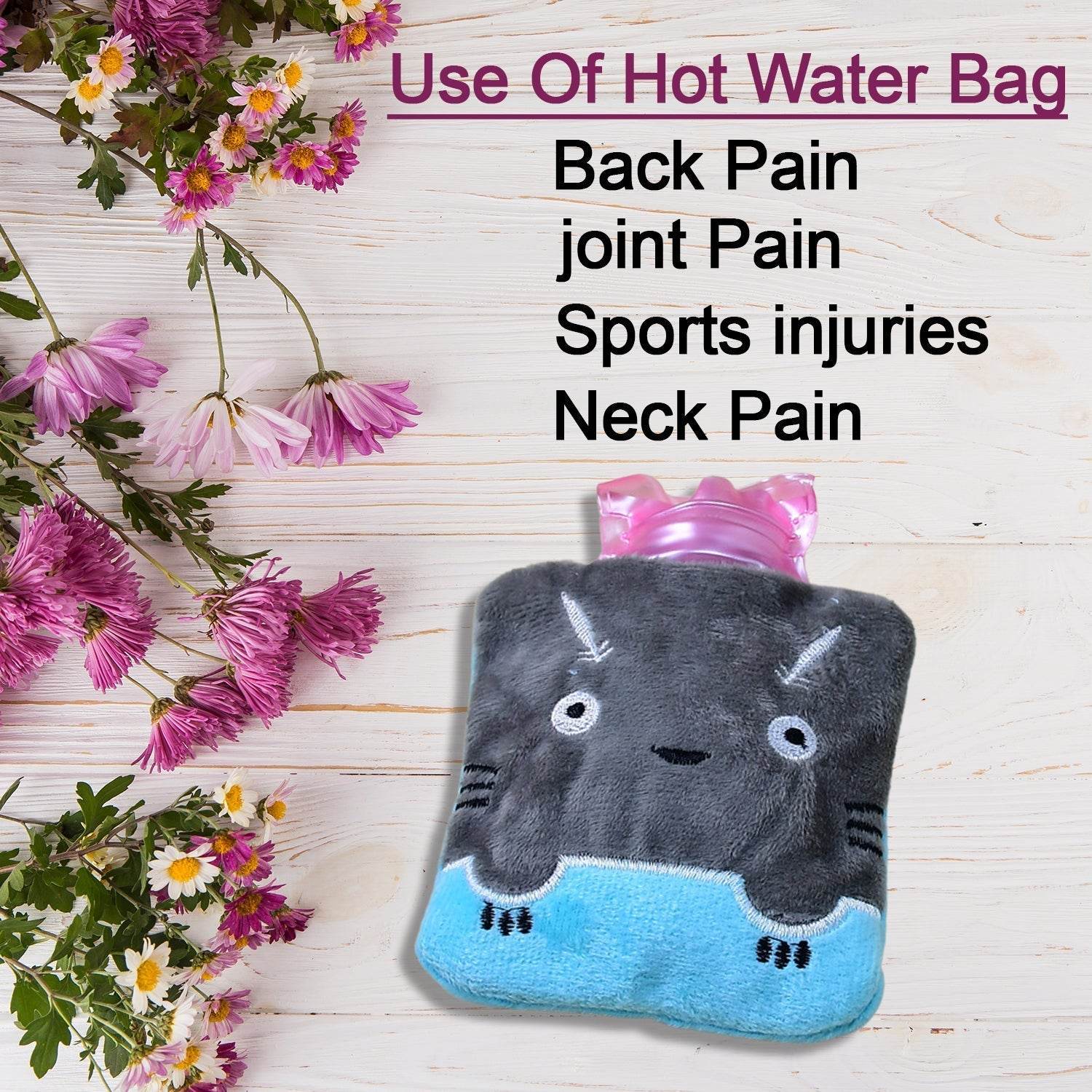 Grey Cat Print Small Hot Water Bag with Cover for Pain Relief - infinityexculsivestore.com