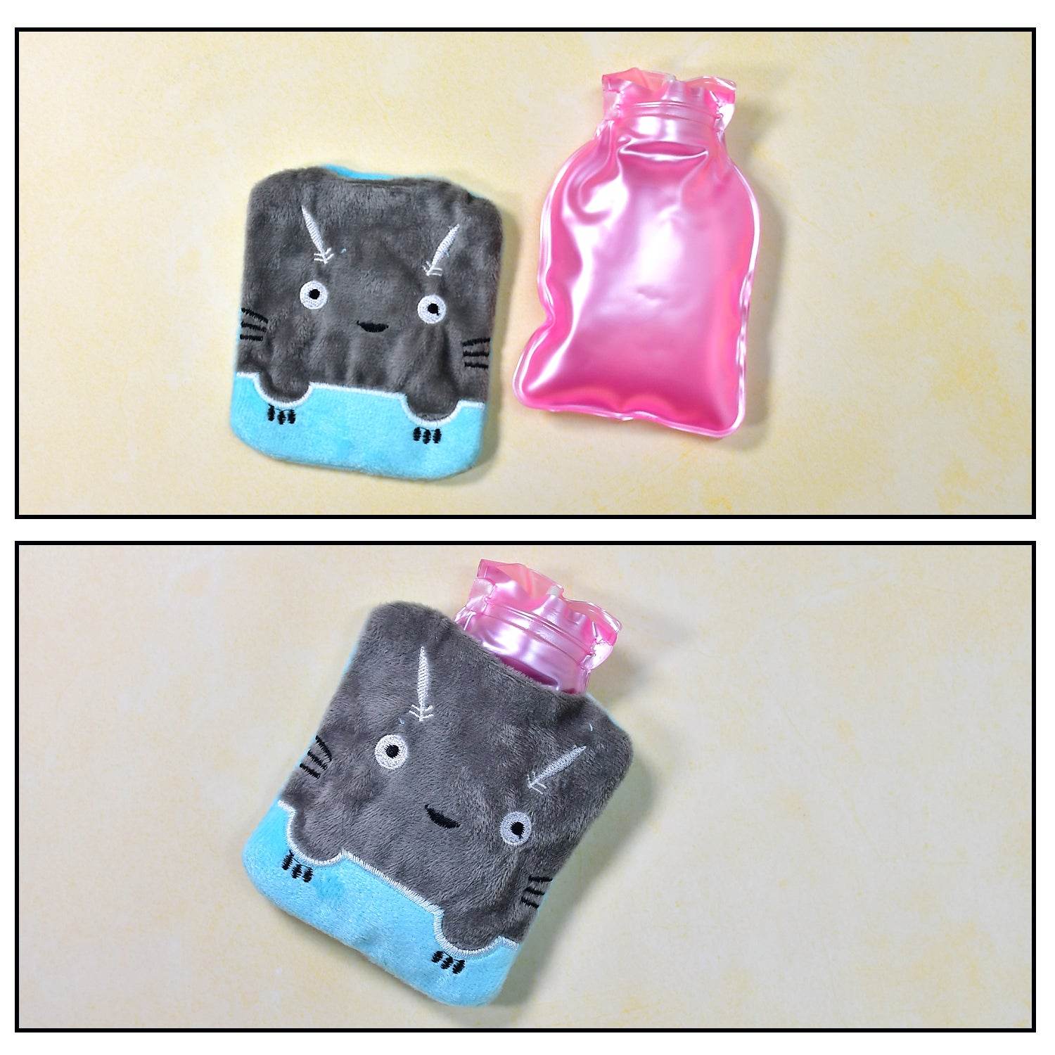 Grey Cat Print Small Hot Water Bag with Cover for Pain Relief - infinityexculsivestore.com
