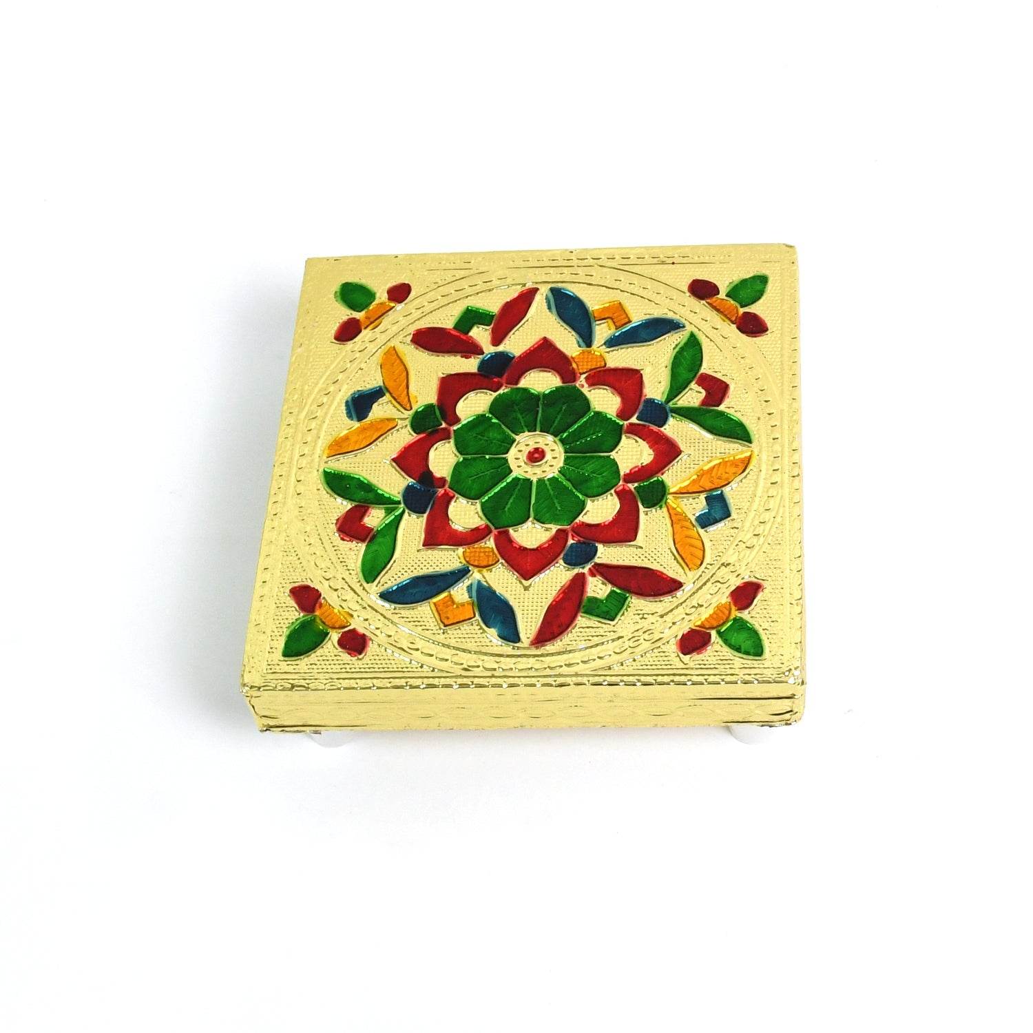 Handicraft Wood Chowki for Pooja , Wooden Bajot for Sitting, Multipurpose Stool (Multi color) (1 Pc) - infinityexculsivestore.com