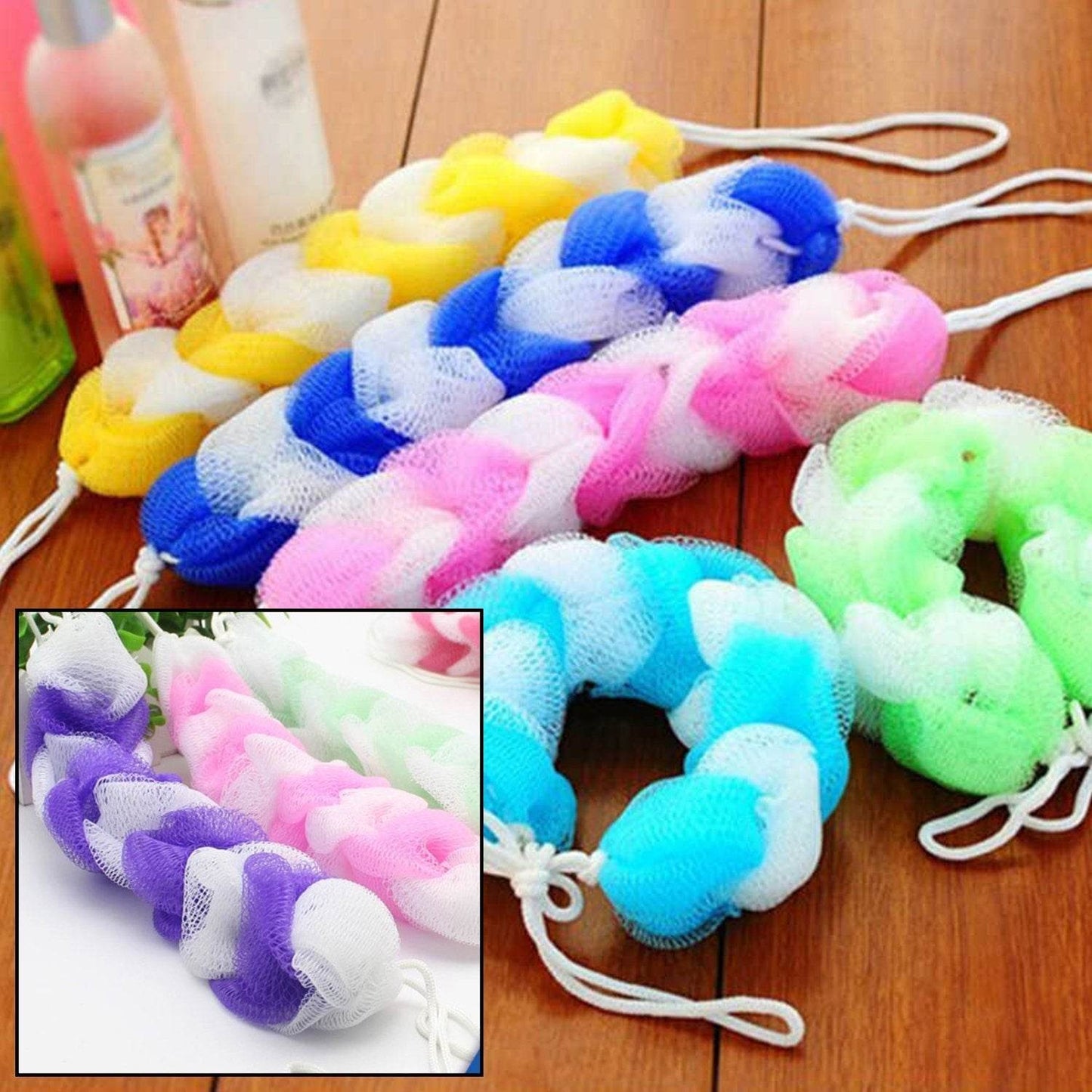 Hanging Bath Shower Long Loofah Sponge Pouf Body Scrubber (pack of 6) - infinityexculsivestore.com
