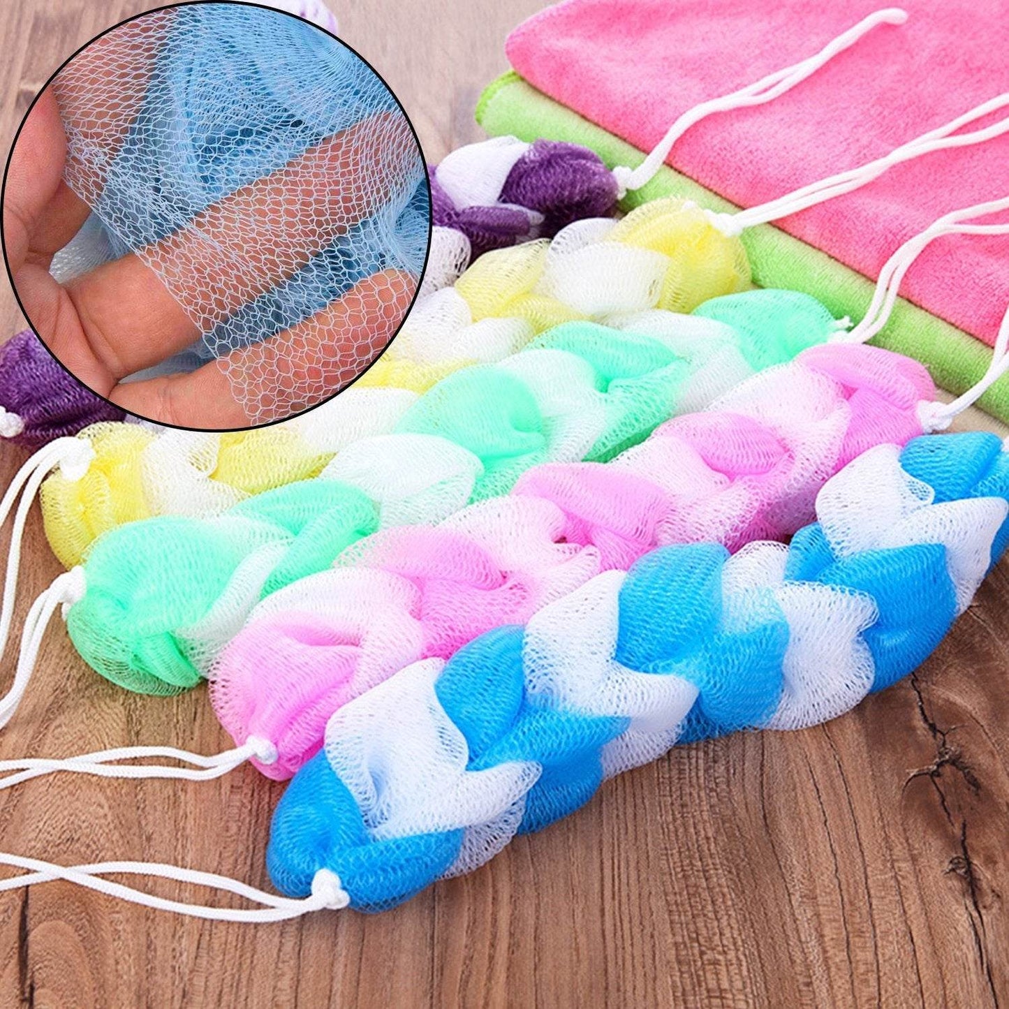 Hanging Bath Shower Long Loofah Sponge Pouf Body Scrubber (pack of 6) - infinityexculsivestore.com