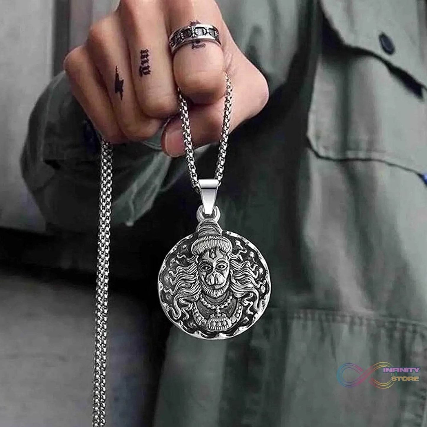 Hanuman Locket With Chain, Pendant Necklace Chain (1 Pc) - infinityexculsivestore.com