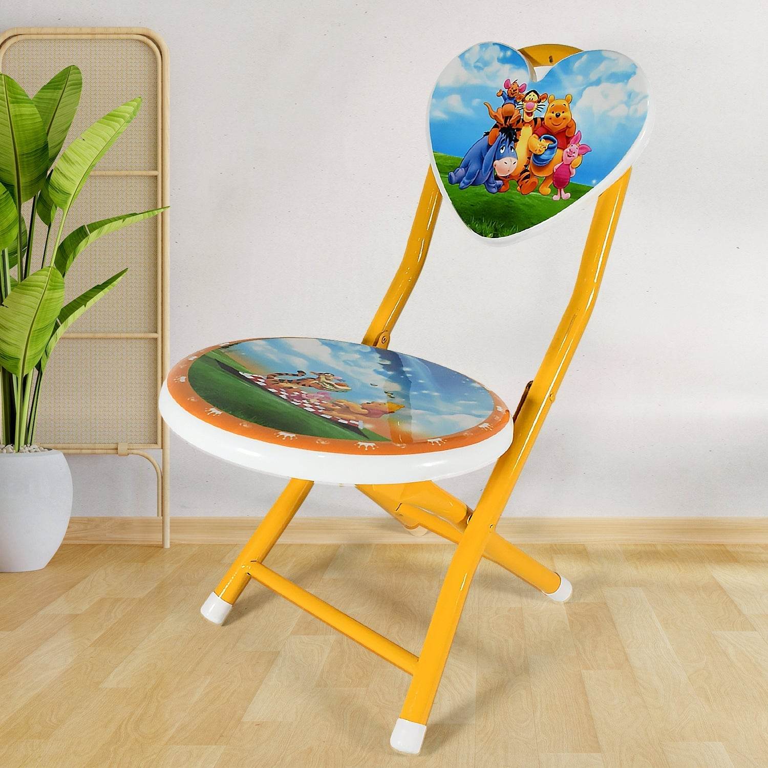 Heart Shape Kids Chair Cartoon Printed Foldable Kids / Children Folding Chair for Playrooms, Schools, Daycares, and Home. Metal and Fibre Body Picnic Beach Camping Chair (1 Pc) - infinityexculsivestore.com
