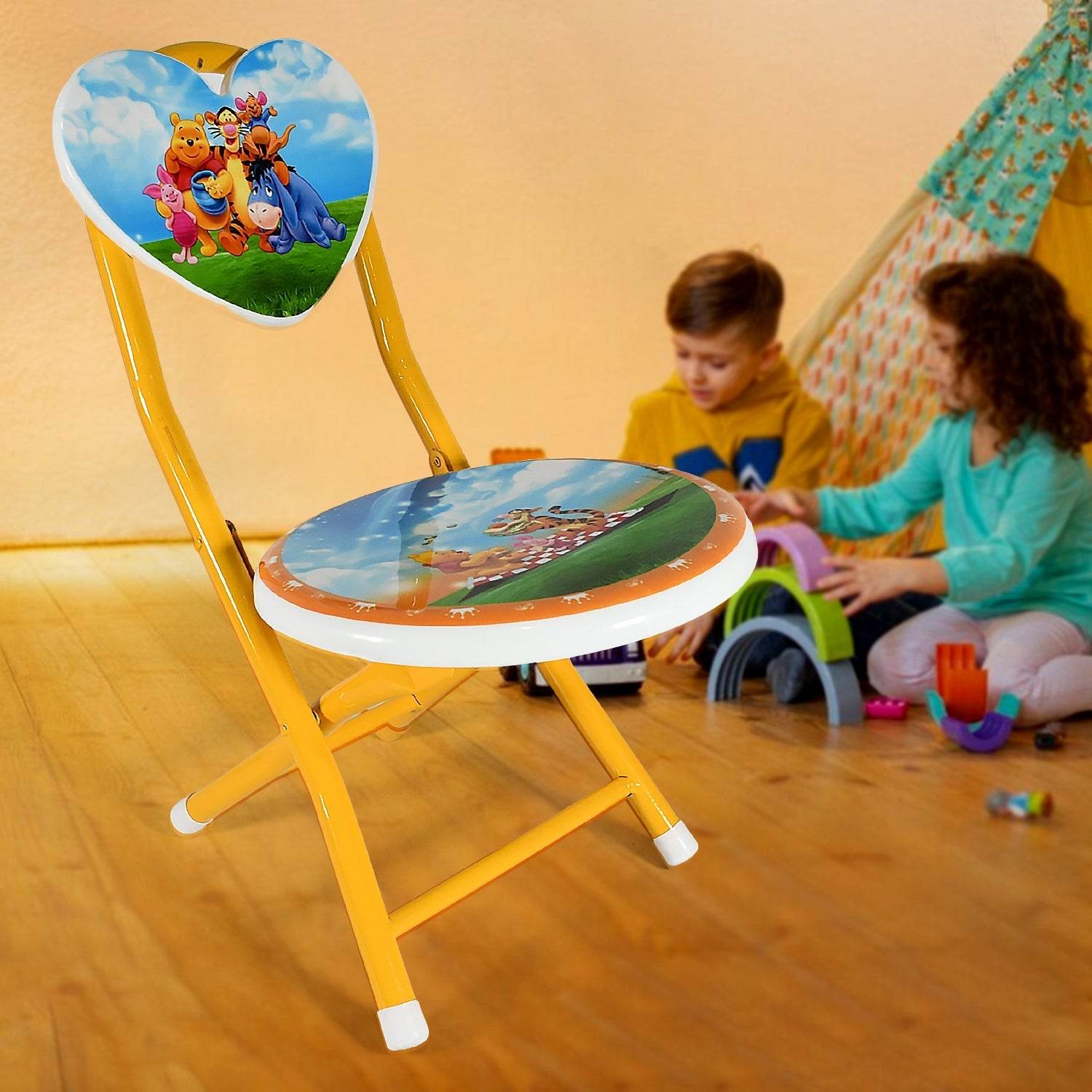 Heart Shape Kids Chair Cartoon Printed Foldable Kids / Children Folding Chair for Playrooms, Schools, Daycares, and Home. Metal and Fibre Body Picnic Beach Camping Chair (1 Pc) - infinityexculsivestore.com
