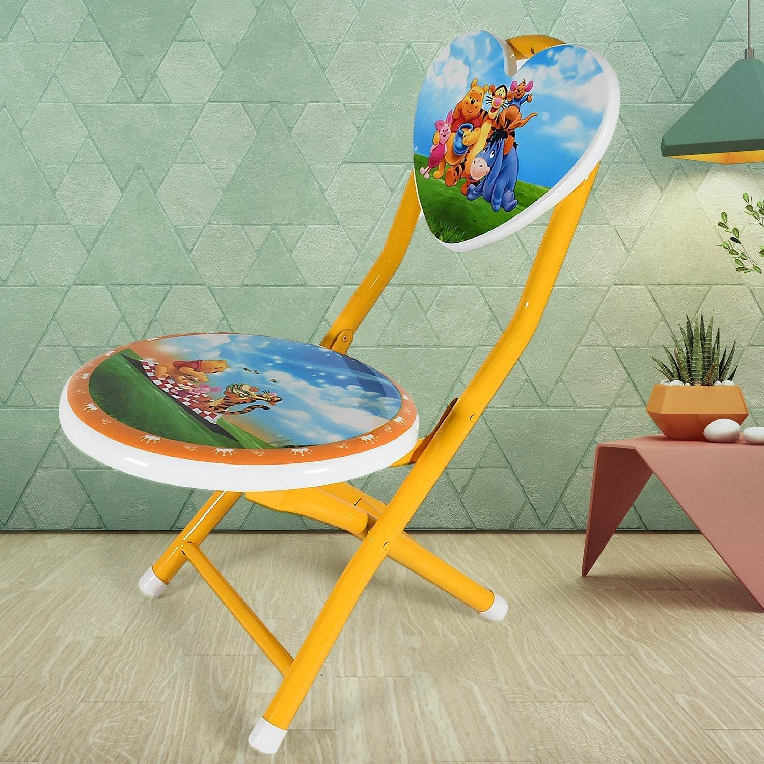 Heart Shape Kids Chair Cartoon Printed Foldable Kids / Children Folding Chair for Playrooms, Schools, Daycares, and Home. Metal and Fibre Body Picnic Beach Camping Chair (1 Pc) - infinityexculsivestore.com