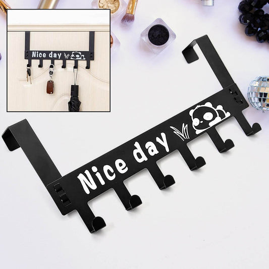 Heavy-Duty Carbon Steel Cartoon Nice Day Over Door Hook Hanger Rack, Towel Hanger, Removable Door Hook, Coat, Scarf, Cloths Hanger (1 pc / 6 Hook) - infinityexculsivestore.com