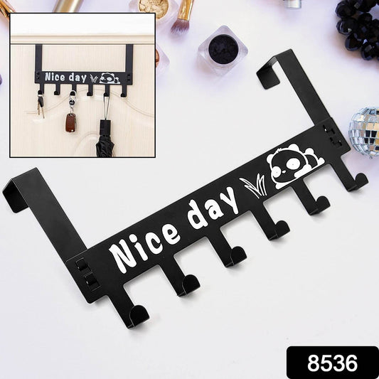 Heavy-Duty Carbon Steel Cartoon Nice Day Over Door Hook Hanger Rack, Towel Hanger, Removable Door Hook, Coat, Scarf, Cloths Hanger (1 pc / 6 Hook) - infinityexculsivestore.com
