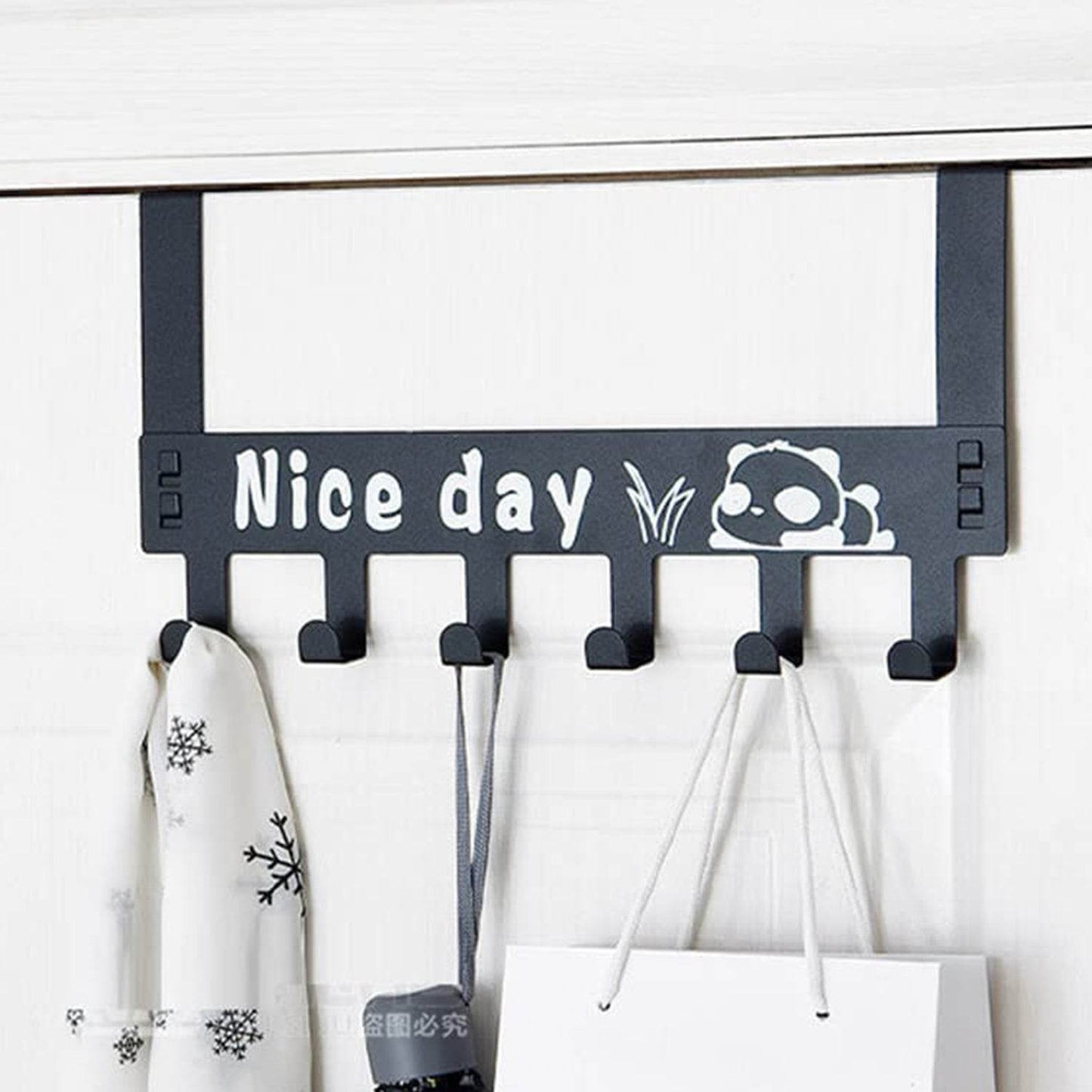 Heavy-Duty Carbon Steel Cartoon Nice Day Over Door Hook Hanger Rack, Towel Hanger, Removable Door Hook, Coat, Scarf, Cloths Hanger (1 pc / 6 Hook) - infinityexculsivestore.com