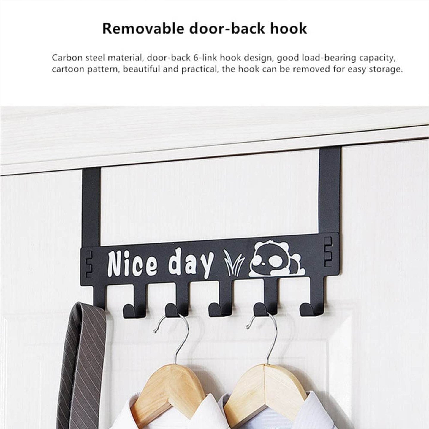 Heavy-Duty Carbon Steel Cartoon Nice Day Over Door Hook Hanger Rack, Towel Hanger, Removable Door Hook, Coat, Scarf, Cloths Hanger (1 pc / 6 Hook) - infinityexculsivestore.com