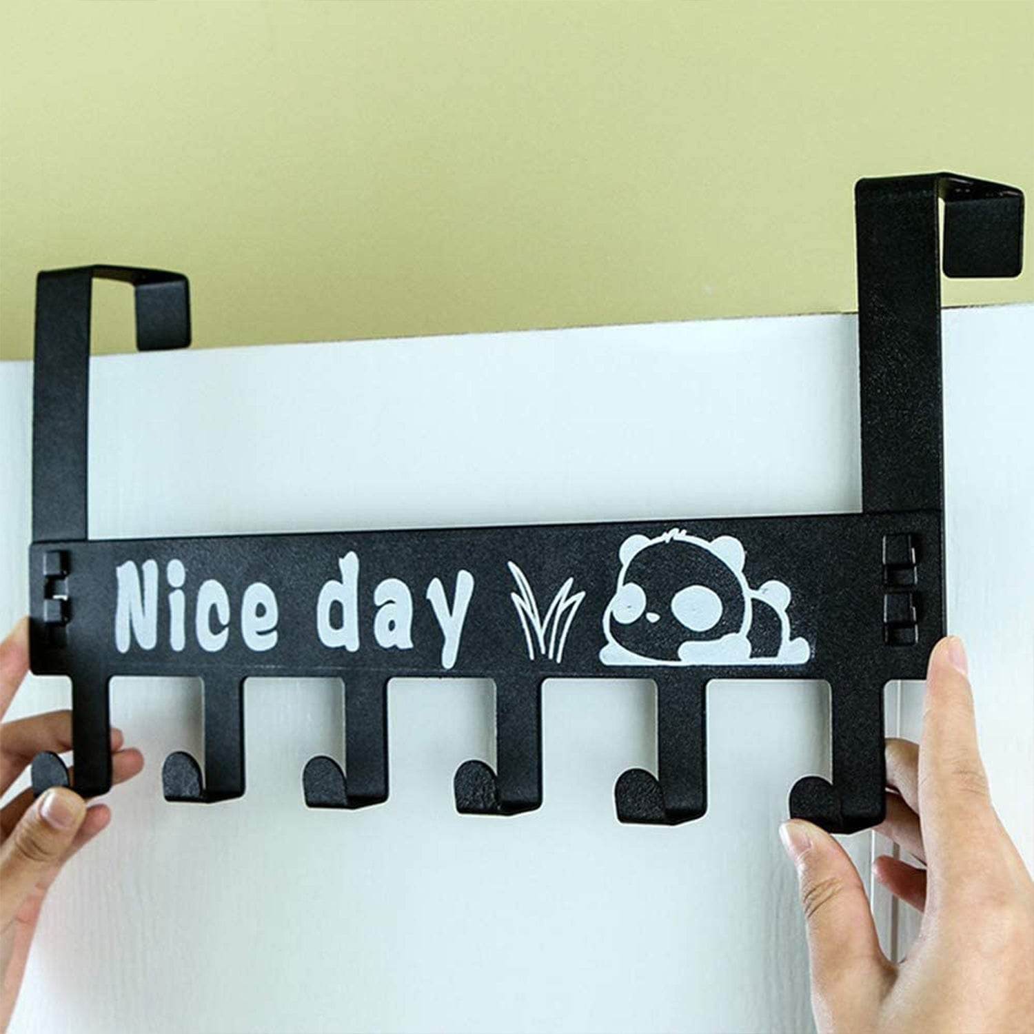 Heavy-Duty Carbon Steel Cartoon Nice Day Over Door Hook Hanger Rack, Towel Hanger, Removable Door Hook, Coat, Scarf, Cloths Hanger (1 pc / 6 Hook) - infinityexculsivestore.com