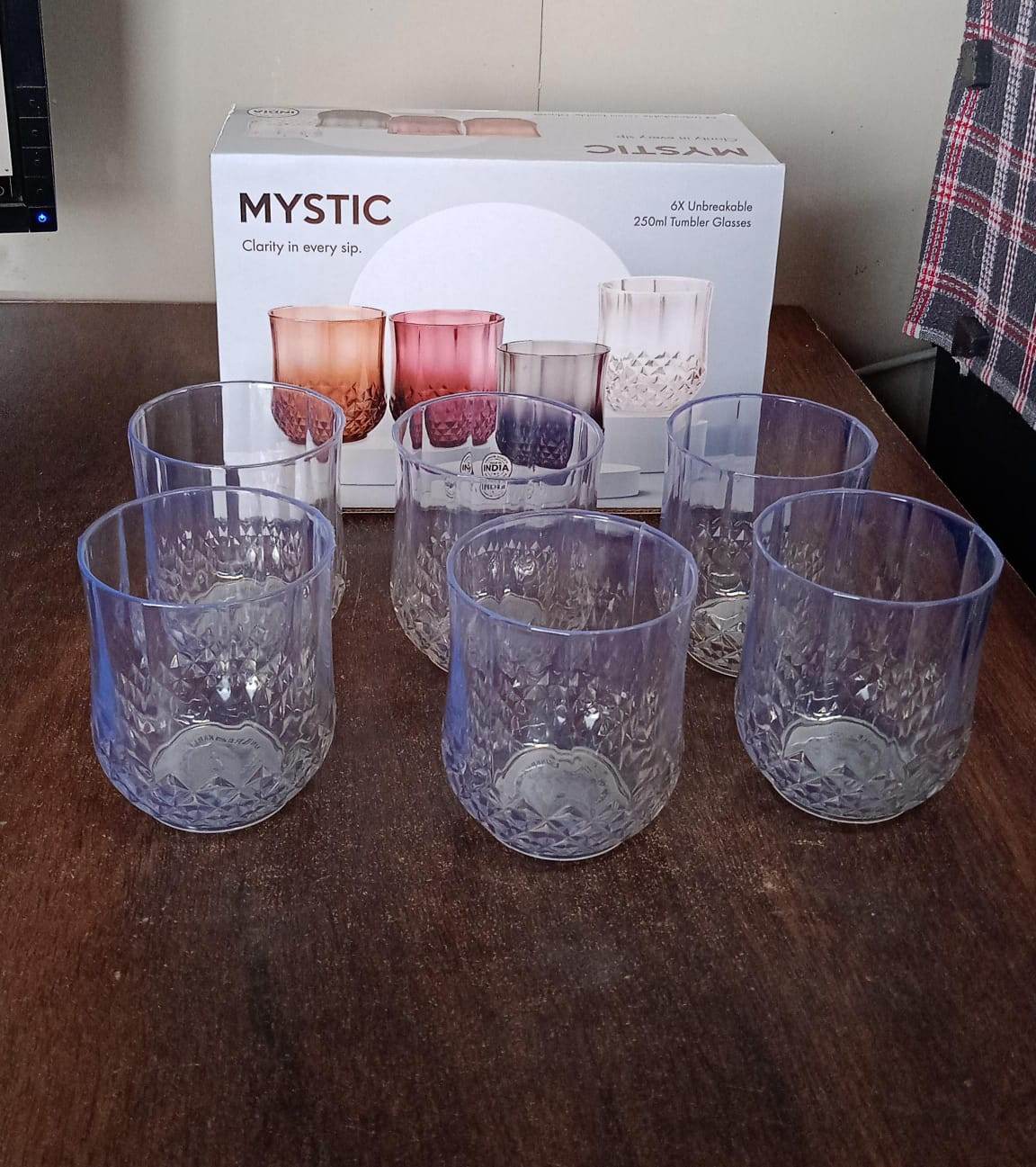 Heavy unbreakable Stylish look fully Transparent Glasses Set 250 ml (6pcs) - infinityexculsivestore.com