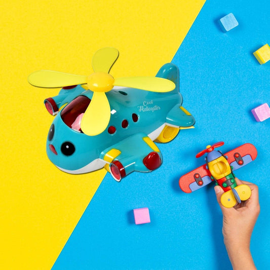 Helicopter Airplane Musical Toy - Electronic Moving Plane with Lights, for 6-18 Months, Encourages Crawling - infinityexculsivestore.com