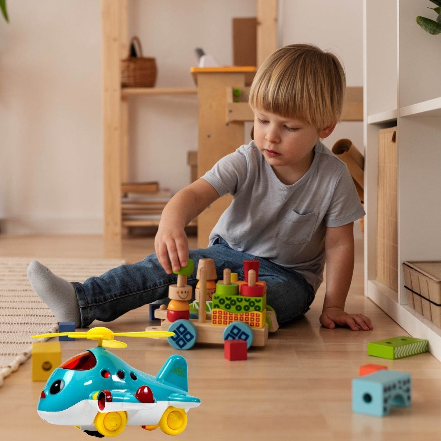 Helicopter Airplane Musical Toy - Electronic Moving Plane with Lights, for 6-18 Months, Encourages Crawling - infinityexculsivestore.com