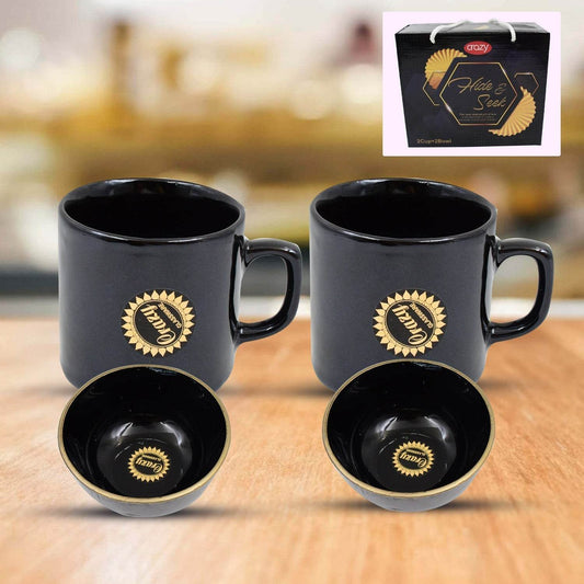 Hide & Seek Ceramic Tea / cups With Round Serving Bowl (4 Pcs set) - infinityexculsivestore.com