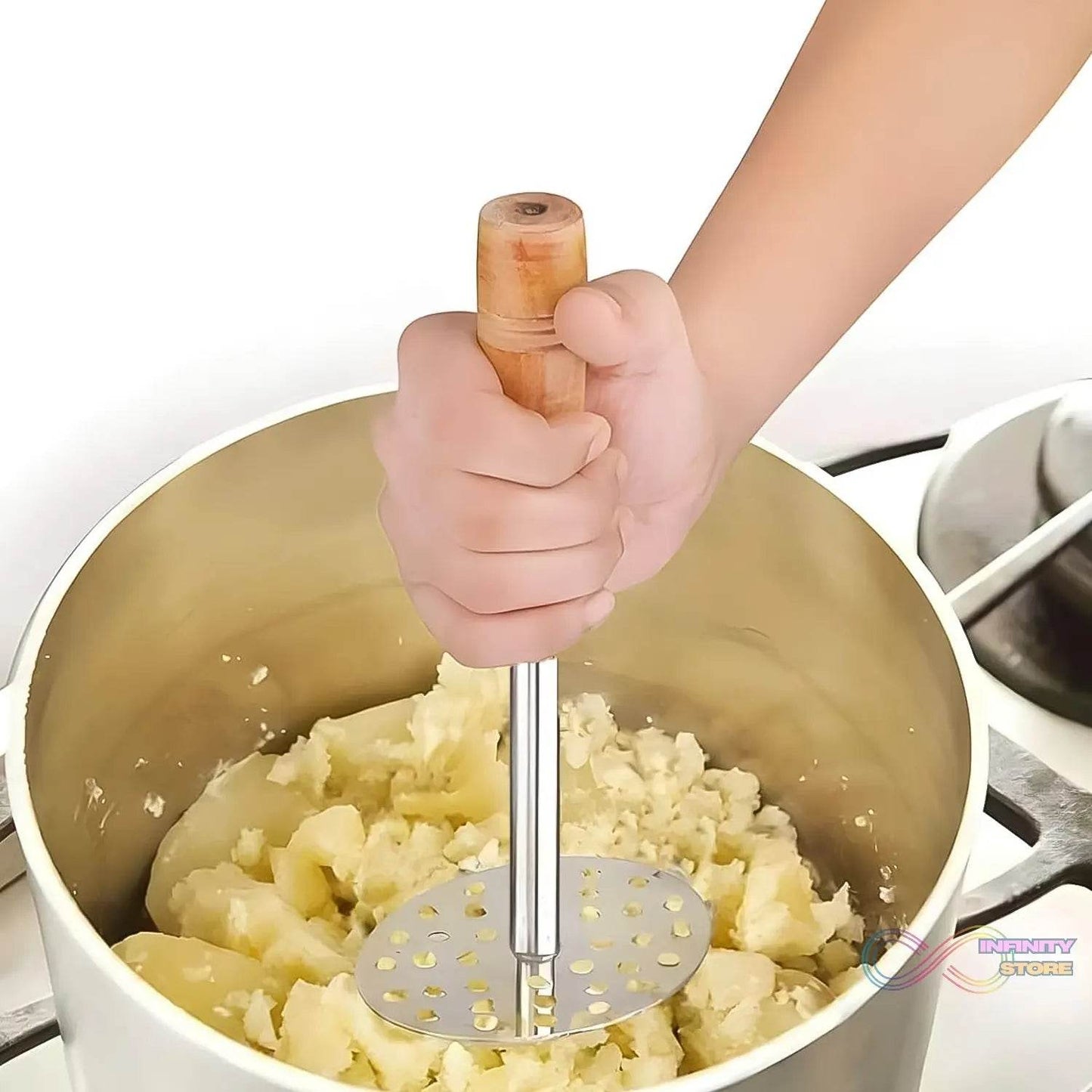 High Grade Stainless Steel Potato Masher Paubhaji / Pav Bhaji Masher with Wooden handle (1 Pc) - infinityexculsivestore.com