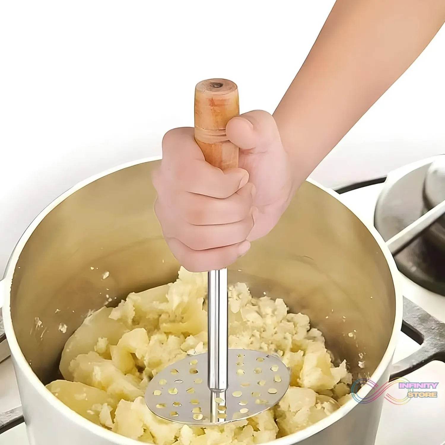 High Grade Stainless Steel Potato Masher Paubhaji / Pav Bhaji Masher with Wooden handle (1 Pc) - infinityexculsivestore.com