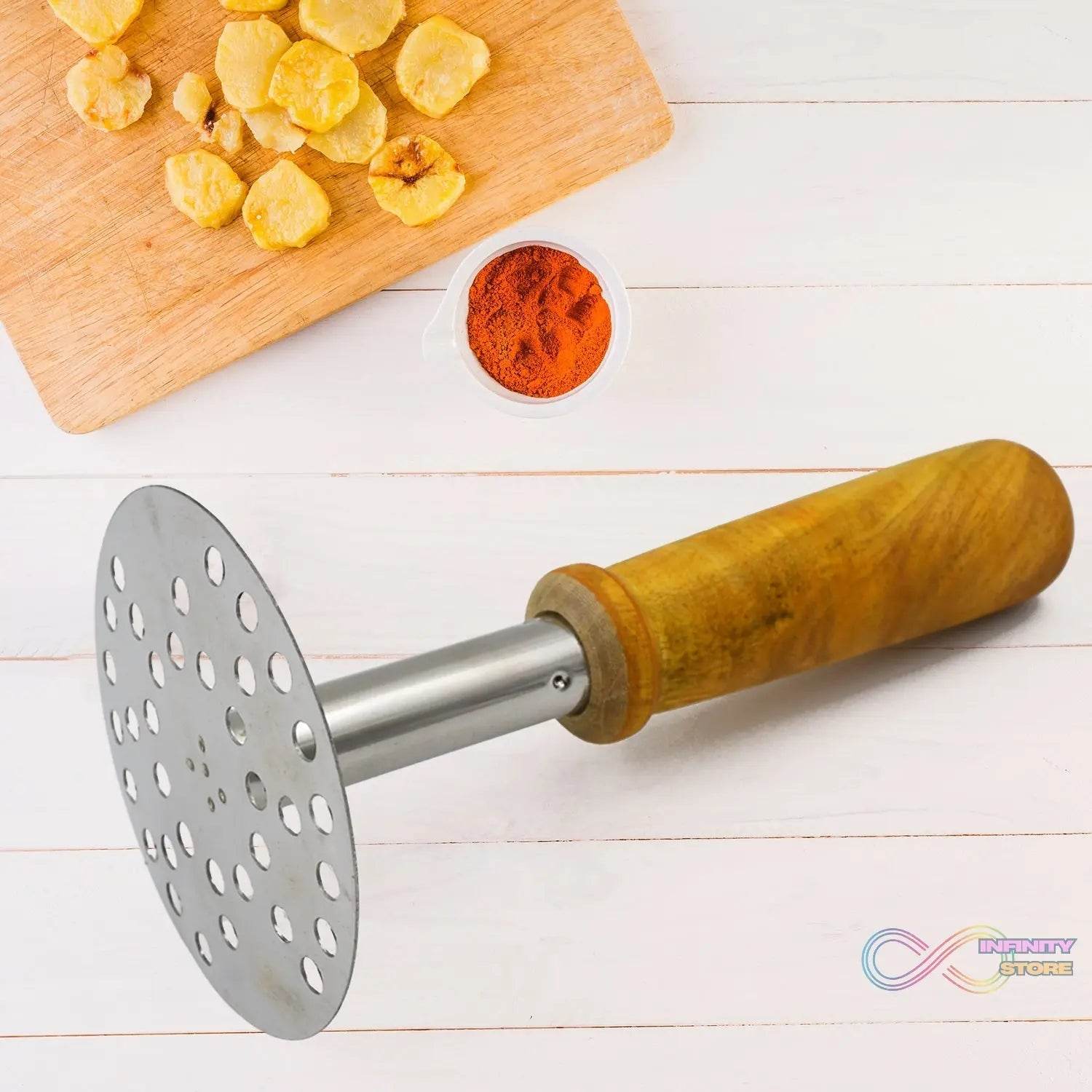 High Grade Stainless Steel Potato Masher Paubhaji / Pav Bhaji Masher with Wooden handle (1 Pc) - infinityexculsivestore.com