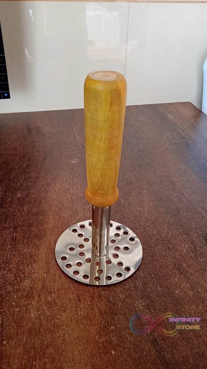 High Grade Stainless Steel Potato Masher Paubhaji / Pav Bhaji Masher with Wooden handle (1 Pc) - infinityexculsivestore.com