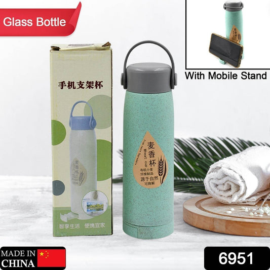 High Portable Water Bottle, Creative Wheat Fragrance Glass Bottle Water with Mobile Phone Holder Wide Mouth Glass Water 380ml (MOQ :- 80 pc) - infinityexculsivestore.com