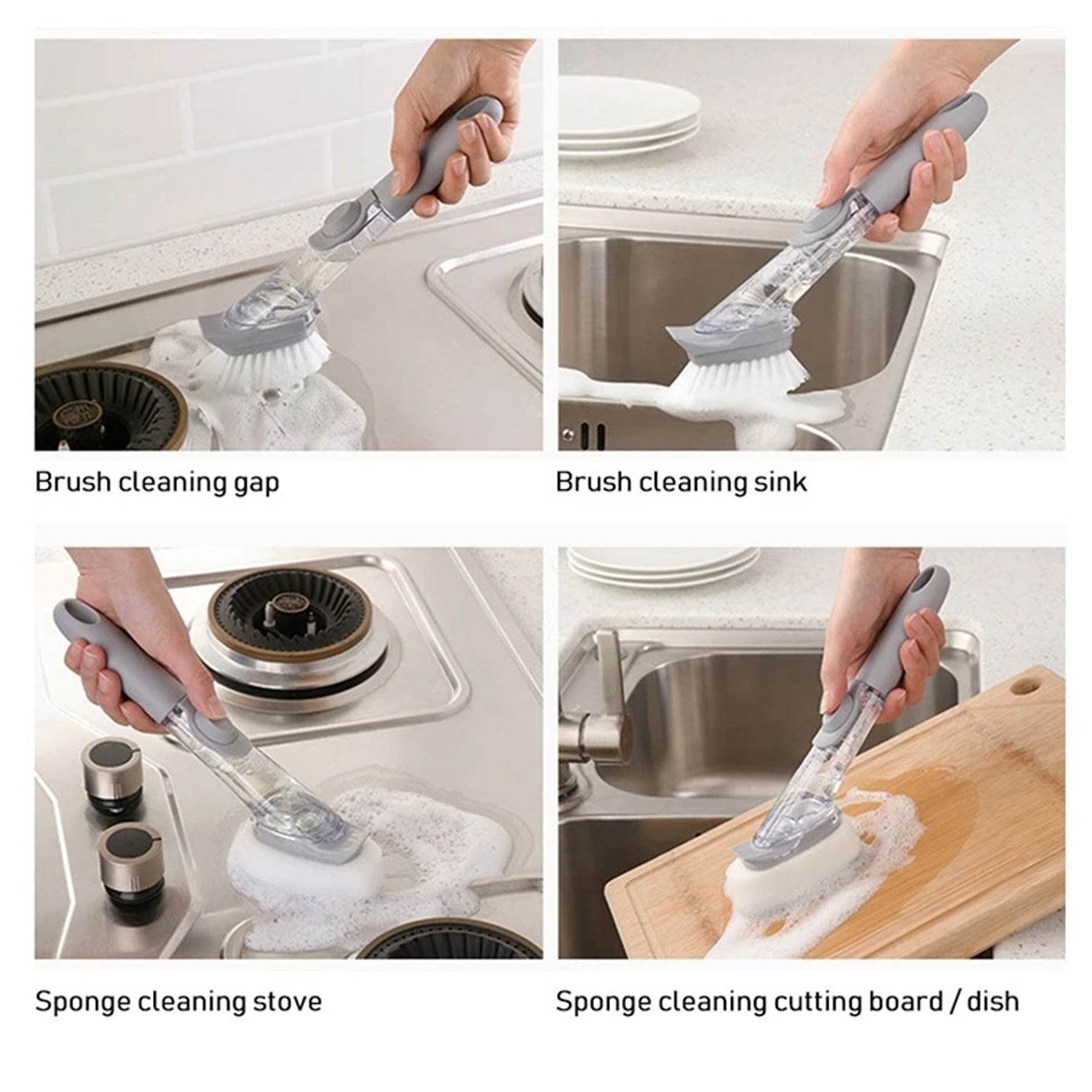 Home & Kitchen Cleaning Brushes, Scrubber, Soap Dispenser Scrub Brush for Pans Pots and Bathtub Sink (2 In 1) - infinityexculsivestore.com