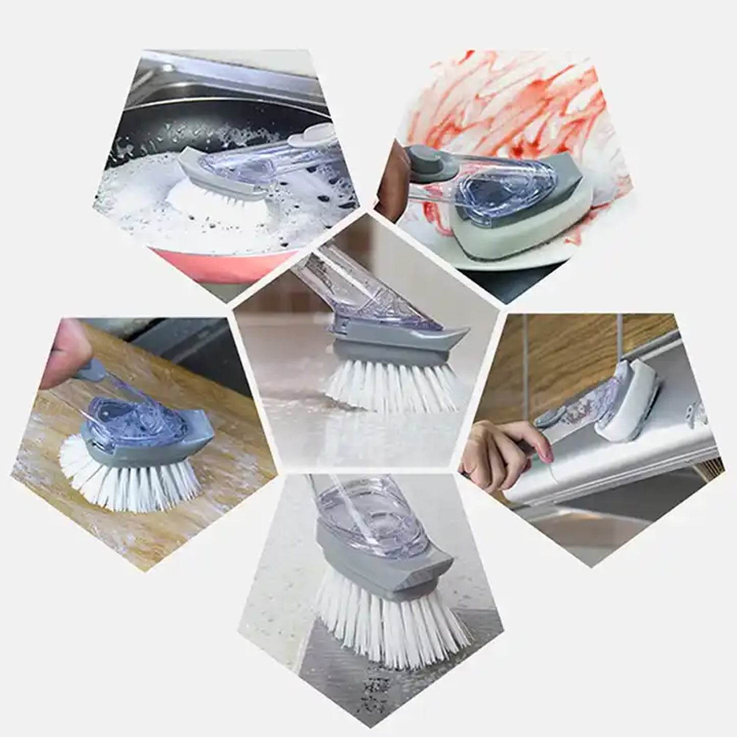 Home & Kitchen Cleaning Brushes, Scrubber, Soap Dispenser Scrub Brush for Pans Pots and Bathtub Sink (2 In 1) - infinityexculsivestore.com