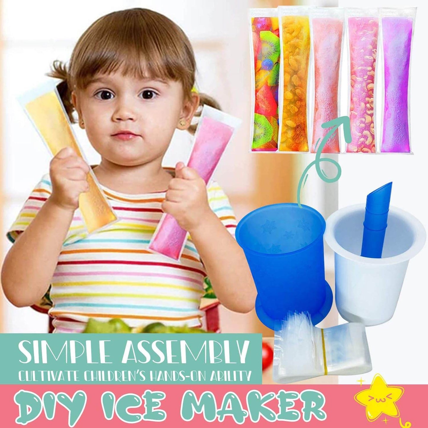 Homemade Popsicle Maker Manual Ice Cream Machine With Approx 20 Pcs Packing Bag Popsicle Mold Convenient Maker Manual Ice Cream Machine For Kids Adults DIY, Reusable - infinityexculsivestore.com