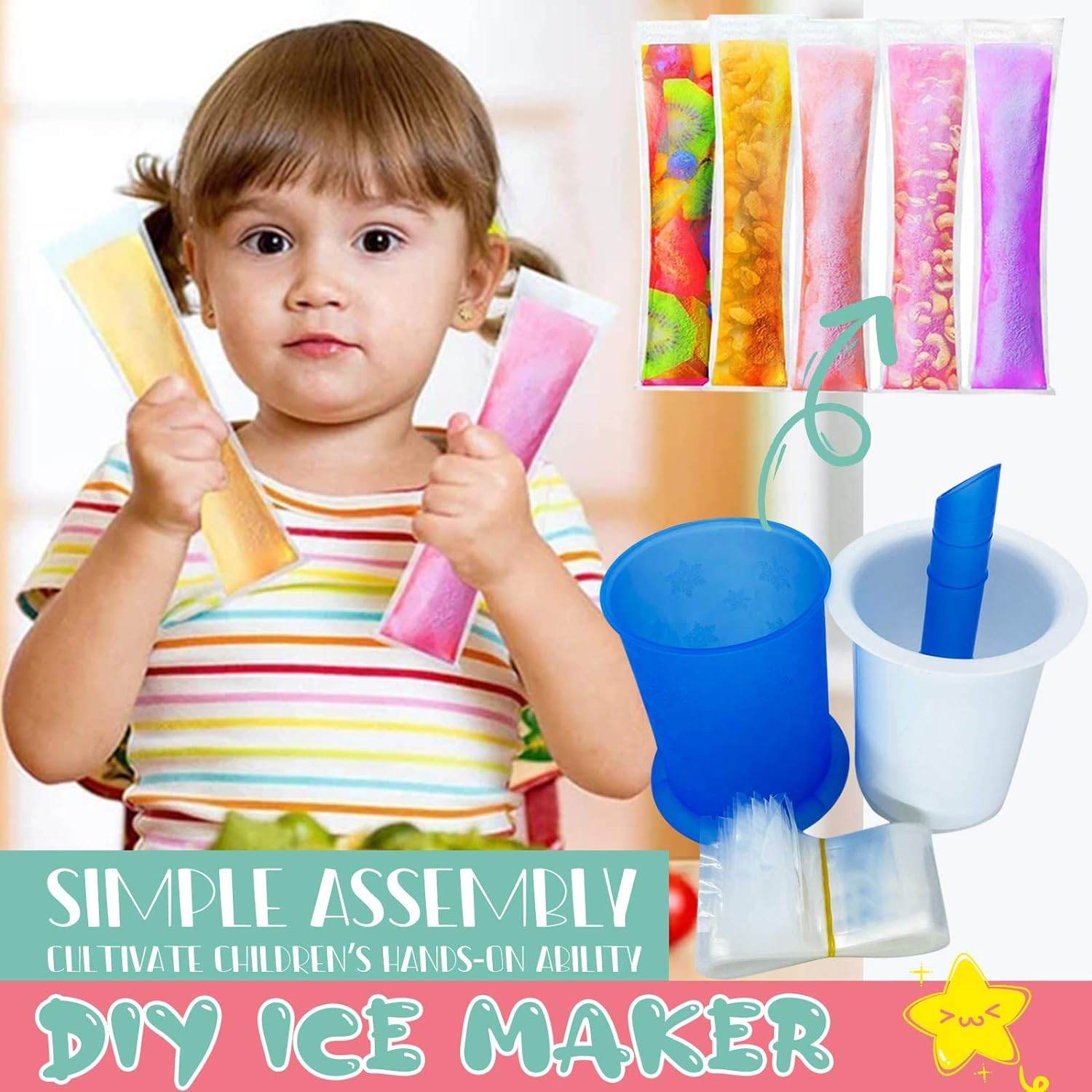 Homemade Popsicle Maker Manual Ice Cream Machine With Approx 20 Pcs Packing Bag Popsicle Mold Convenient Maker Manual Ice Cream Machine For Kids Adults DIY, Reusable - infinityexculsivestore.com