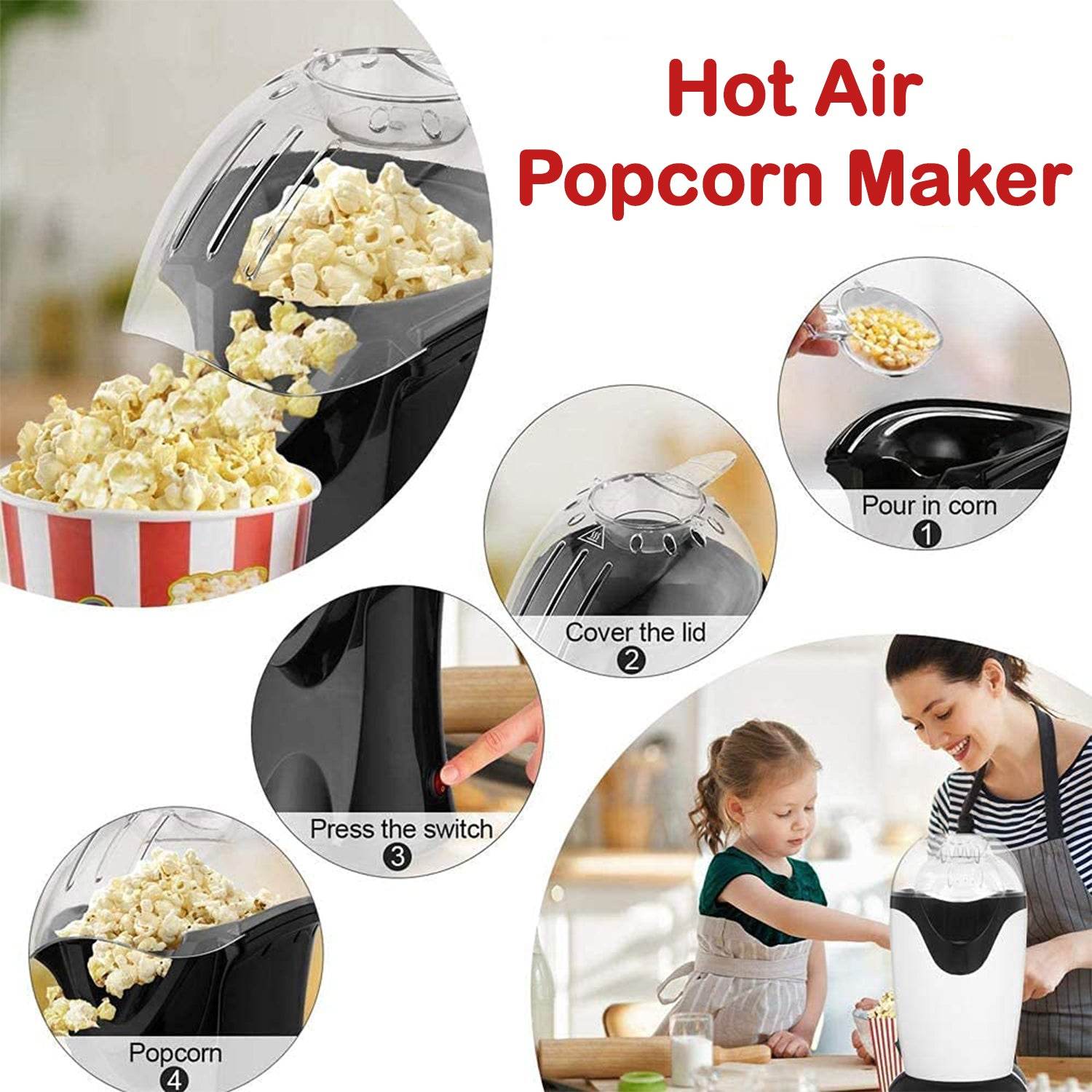 Hot Air Popcorn, Popper Electric Machine Snack Maker - infinityexculsivestore.com