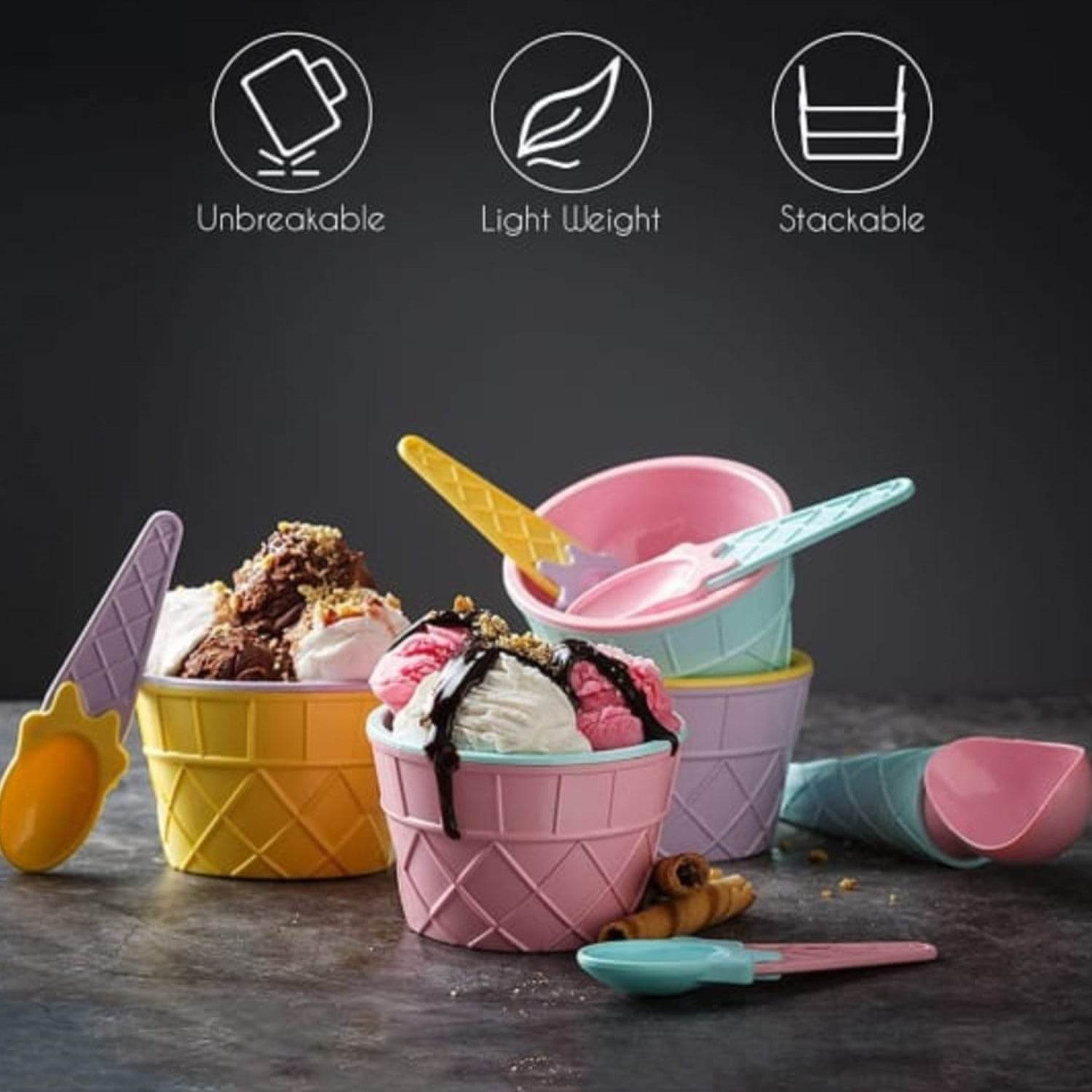 Ice Cream Waffle Bowl Set with Spoon – 2 Units - infinityexculsivestore.com