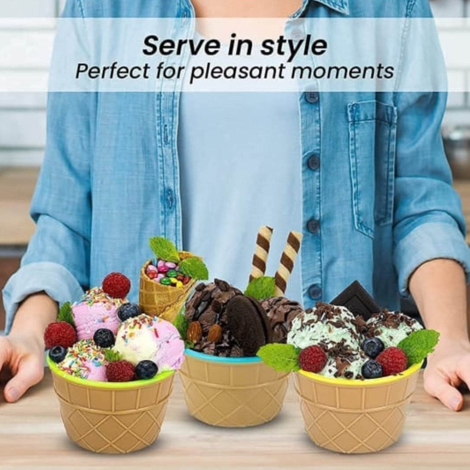Ice Cream Waffle Bowl Set with Spoon – 2 Units - infinityexculsivestore.com