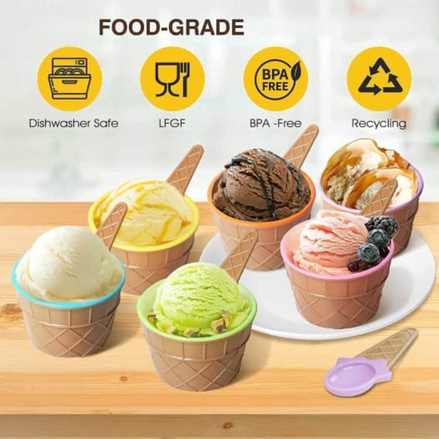 Ice Cream Waffle Bowl Set with Spoon – 2 Units - infinityexculsivestore.com