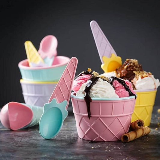 Ice-Cream Waffle Spoon Bowel Cup Set | Premium ice Cream Set | Ice-Cream Bowel with Spoon | 12 units Couple Bowl Set | Brown Box - infinityexculsivestore.com