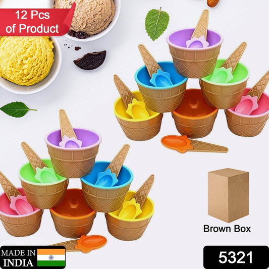 Ice-Cream Waffle Spoon Bowel Cup Set | Premium ice Cream Set | Ice-Cream Bowel with Spoon | 12 units Couple Bowl Set | Brown Box - infinityexculsivestore.com