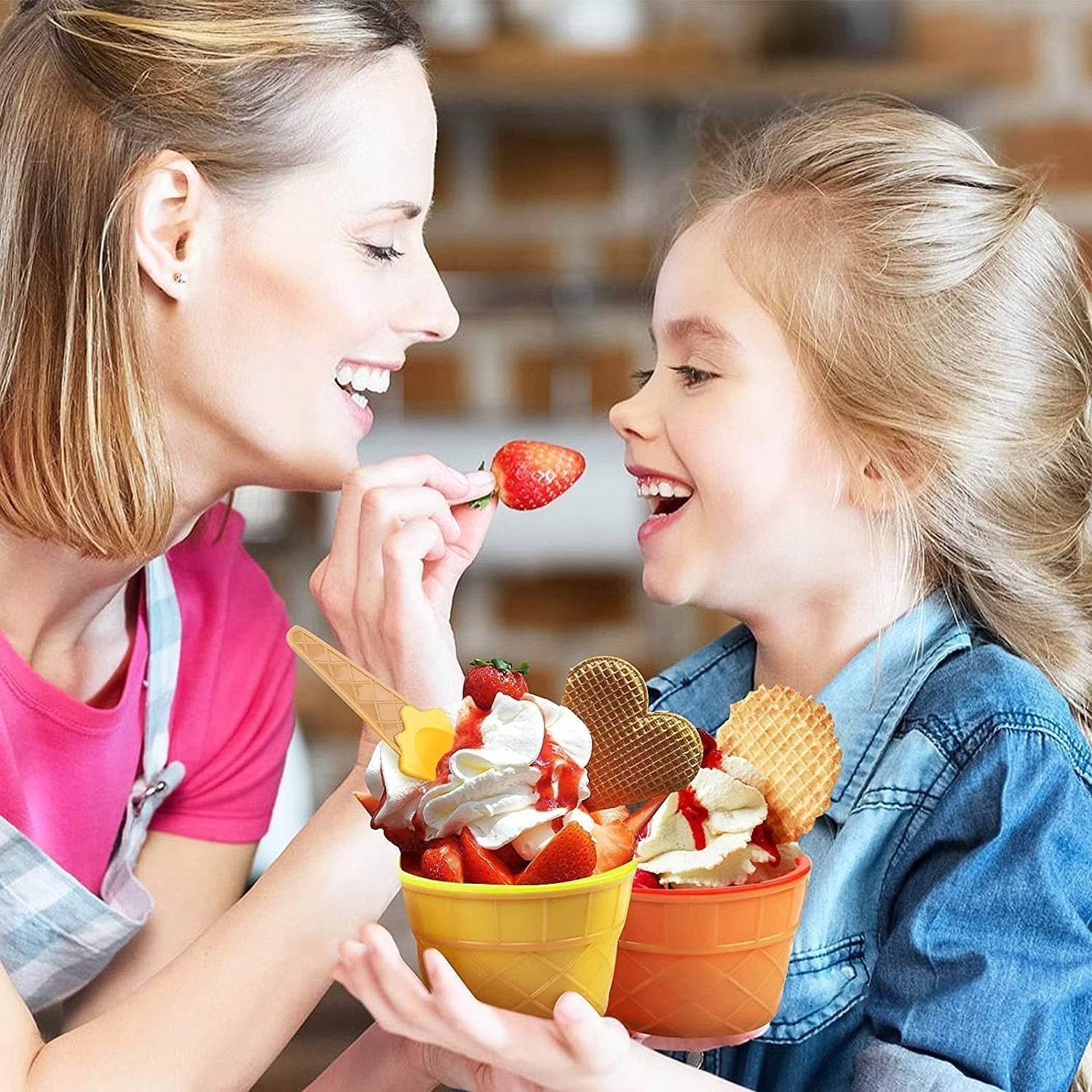 Ice-Cream Waffle Spoon Bowel Cup Set | Premium ice Cream Set | Ice-Cream Bowel with Spoon | 12 units Couple Bowl Set | Brown Box - infinityexculsivestore.com