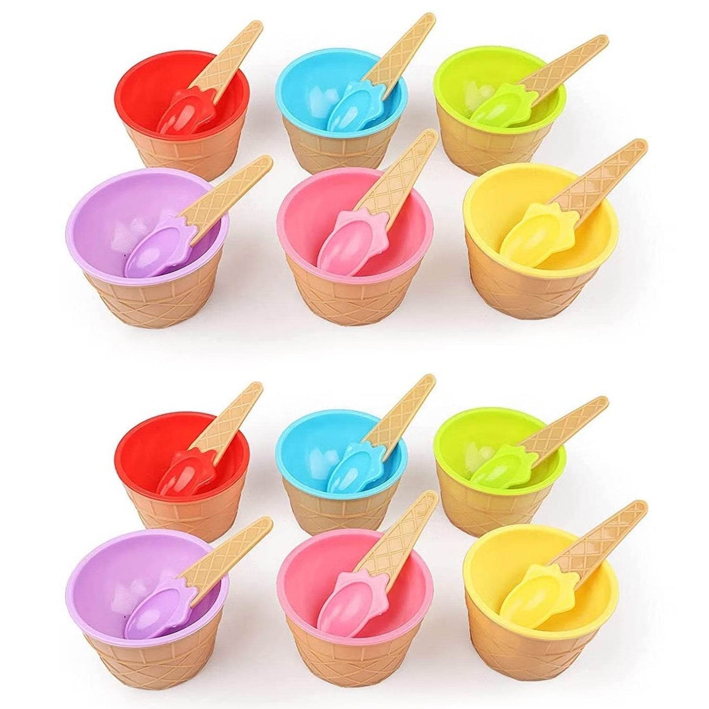Ice-Cream Waffle Spoon Bowel Cup Set | Premium ice Cream Set | Ice-Cream Bowel with Spoon | 12 units Couple Bowl Set | Brown Box - infinityexculsivestore.com