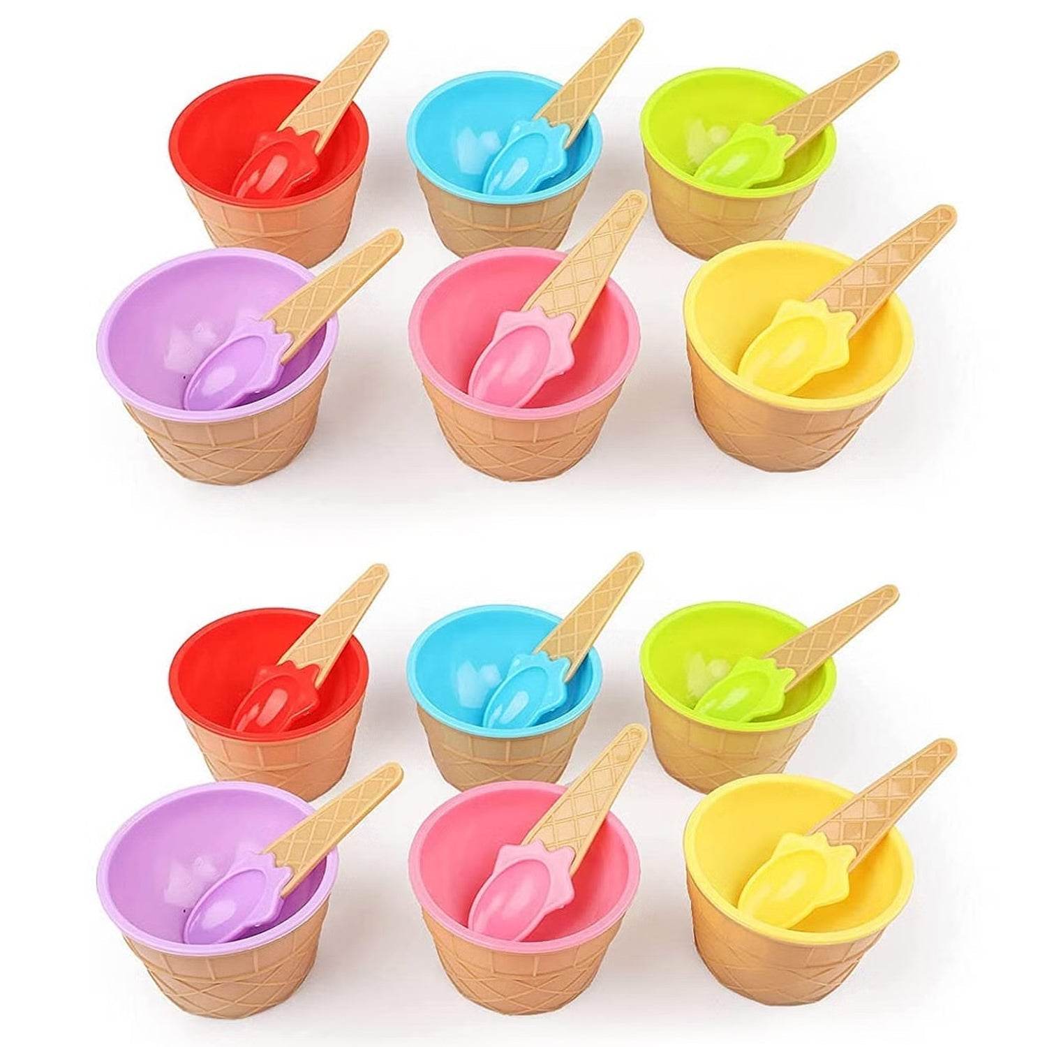 Ice-Cream Waffle Spoon Bowel Cup Set | Premium ice Cream Set | Ice-Cream Bowel with Spoon | 12 units Couple Bowl Set | Brown Box - infinityexculsivestore.com